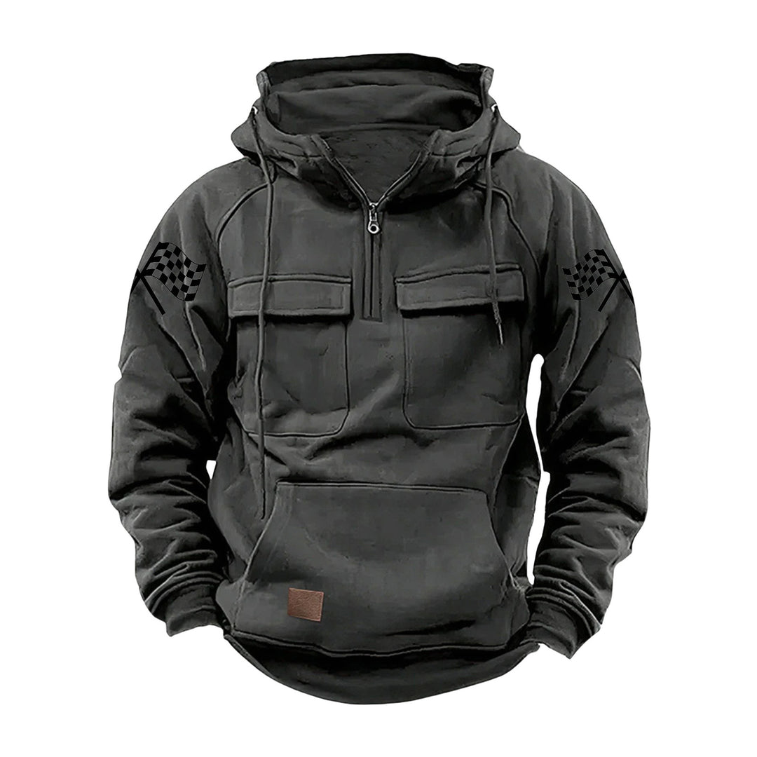 Herren nan Kapuzenpullover mit Halbzip, Cargo-Brusttaschen und Kängurutasche Drune