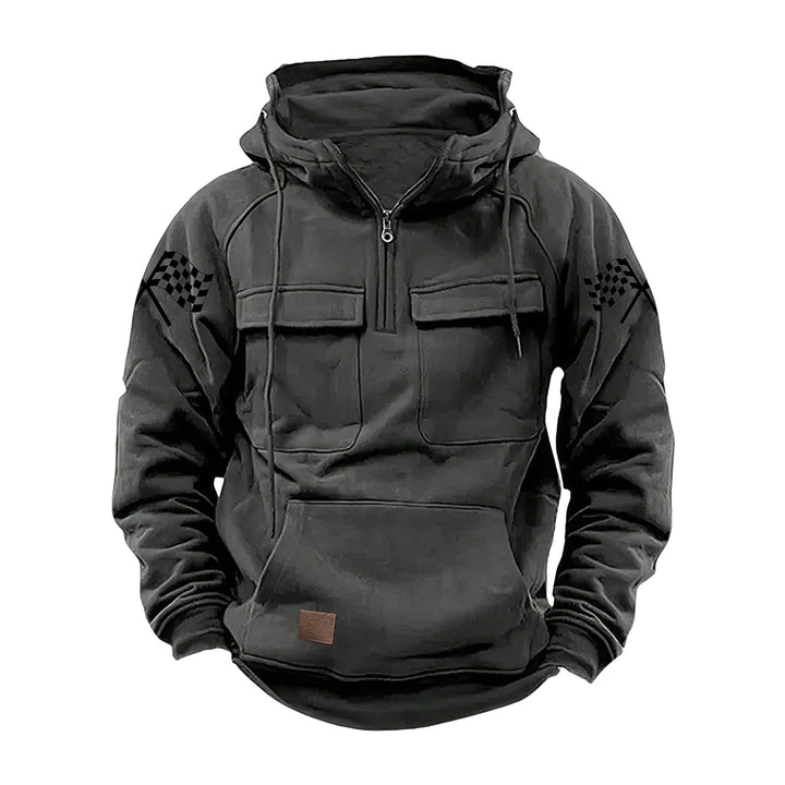 Herren nan Kapuzenpullover mit Halbzip, Cargo-Brusttaschen und Kängurutasche Drune