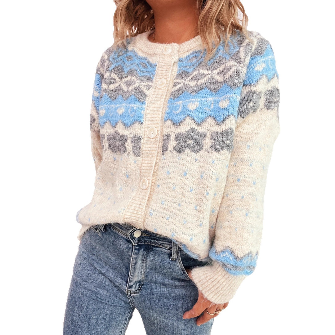 Damen kuschelige Strickjacke mit festlichem Norweger-Muster Drune