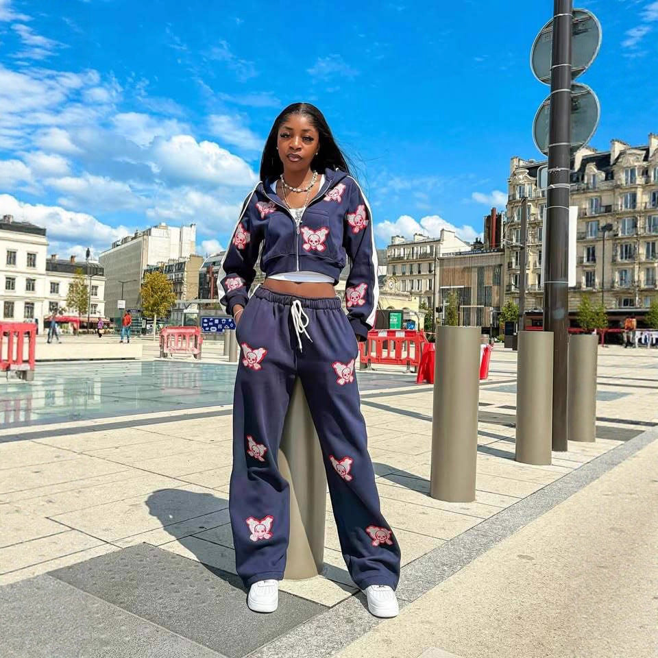 Damen Freizeit-Jogginganzug mit kinderfreundlichen Motiven Drune