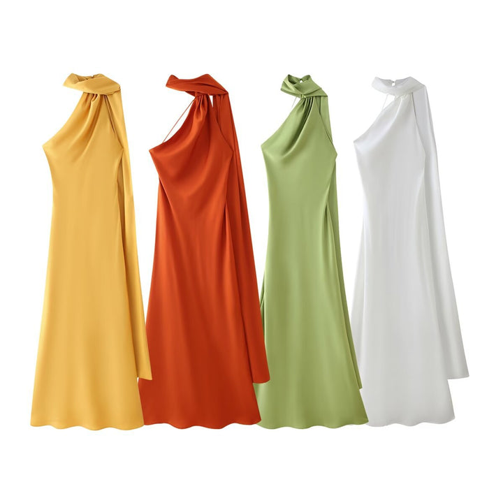 Damen elegantes Abendkleid mit einseitigem Cape und raffinierter Drapierung Drune
