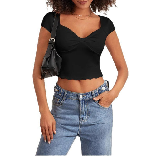 Damen Crop-Top mit herzförmigem Ausschnitt und Raffung Drune