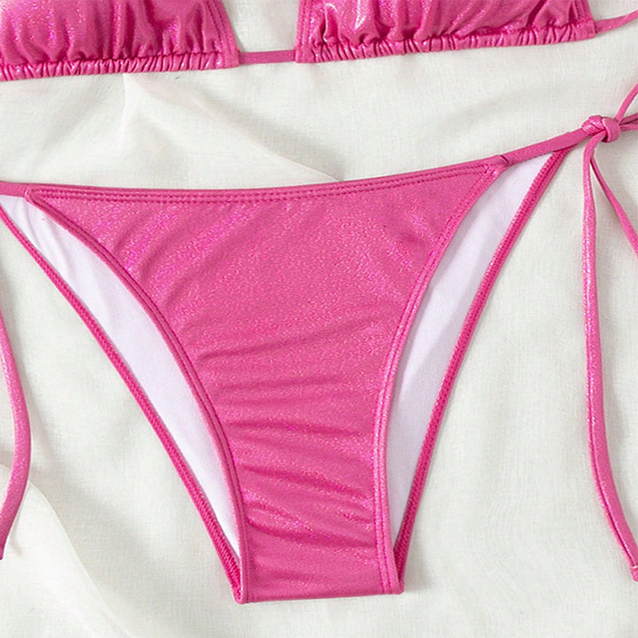 Damen Triangle-Bikini mit verstellbaren Bindebändern und glänzender Oberfläche Drune