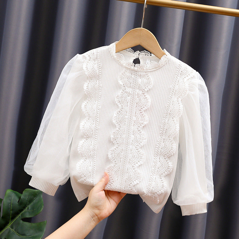 Mädchen elegante Bluse mit romantischem Spitzenbesatz Drune