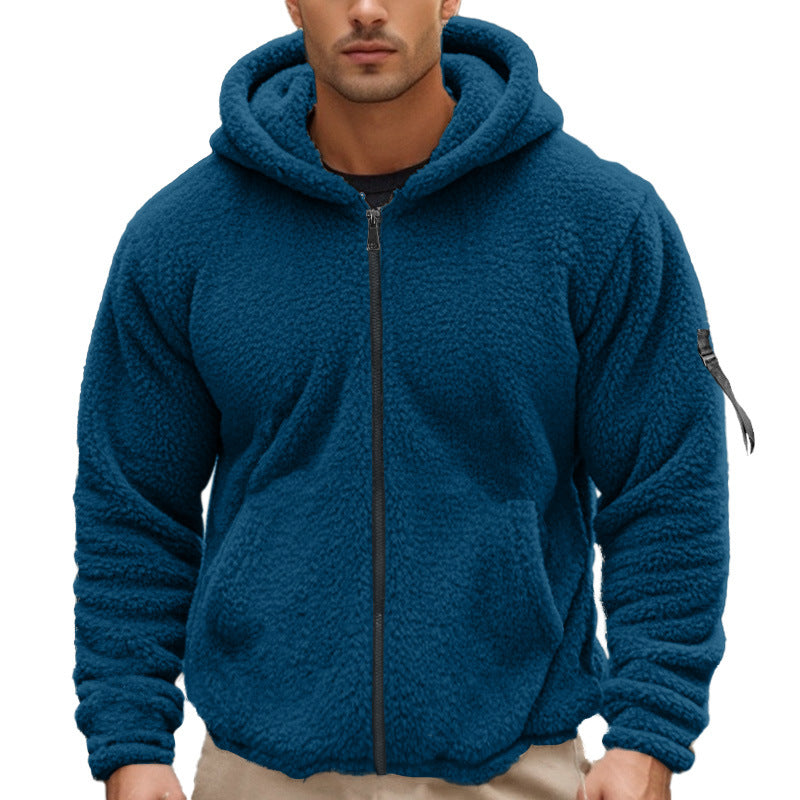 Herren nan wattierte Sherpa-Fleece-Kapuzenjacke mit durchgehendem Reißverschluss, elastischem Saum und Ärmel-Reißverschlusstasche Drune