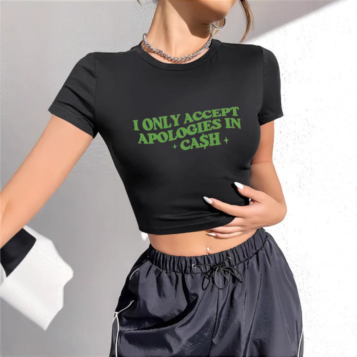 Damen Crop-T-Shirt mit künstlerischem Statementdruck Drune