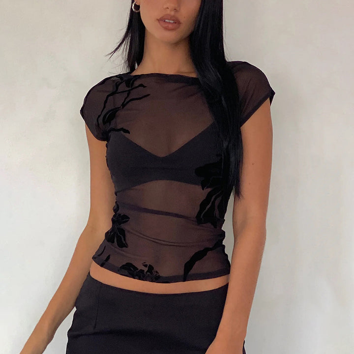 Damen Transparente Bluse mit floralem Design Drune