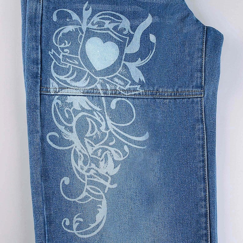 Damen weite Jeans mit einzigartigem grafischen Design Drune