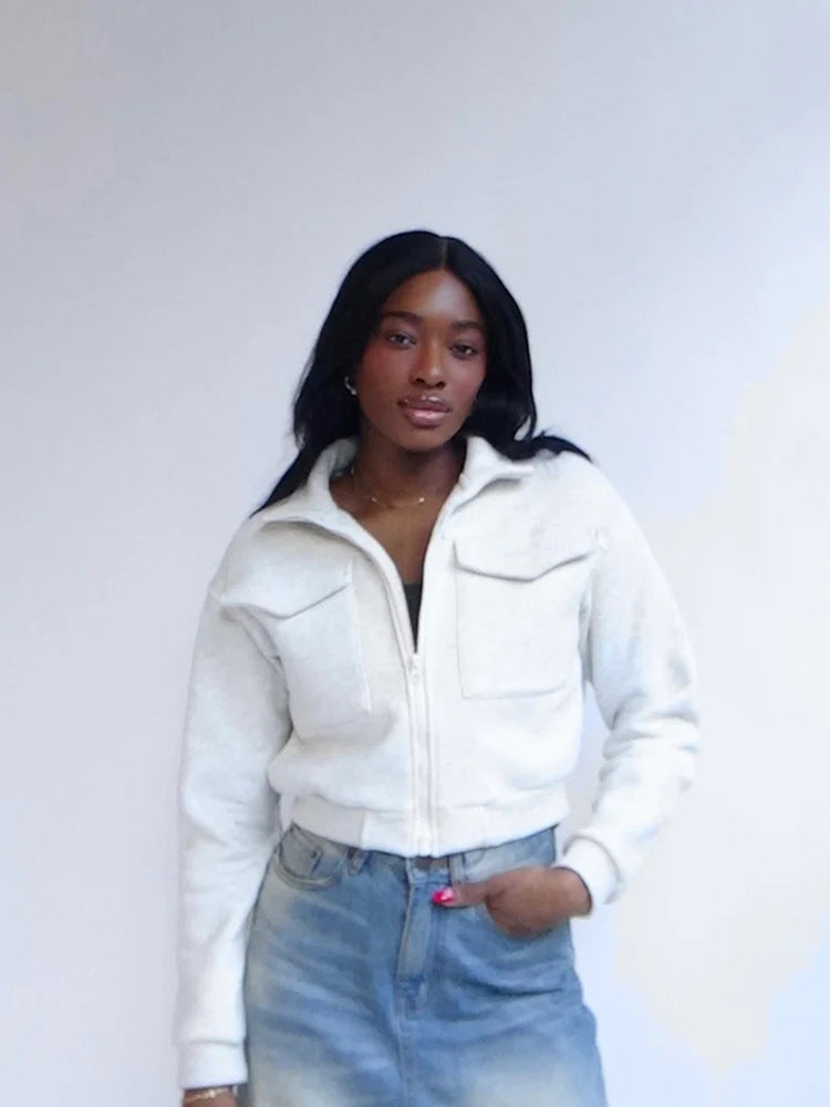 Damen cropped Jacke mit Reißverschluss und Taschen Drune