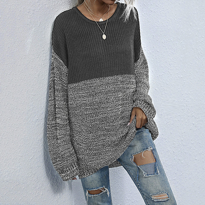 Damen lässiger Strickpullover mit modischem Farbkontrast und Oversized-Schnitt Drune