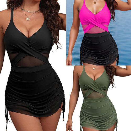 Damen Schwimmanzug mit modischem Wickeldesign und elegantem Rock Drune