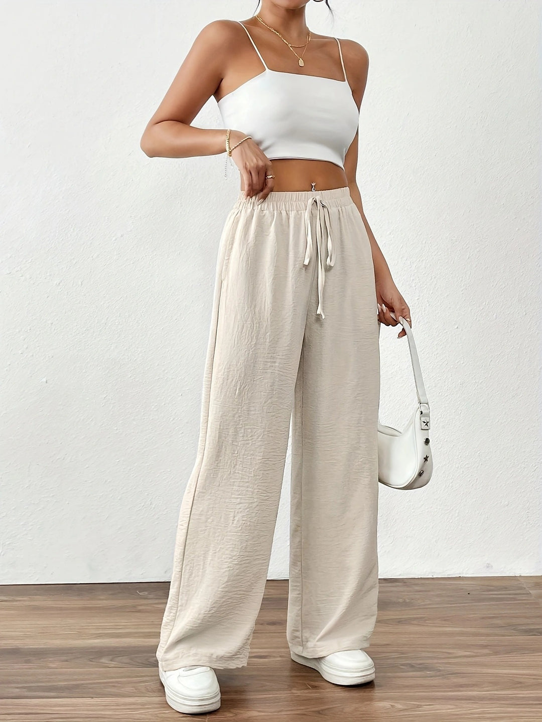 Damen Weite Chiffon-Hose mit elastischem Bund und Tunnelzug Drune