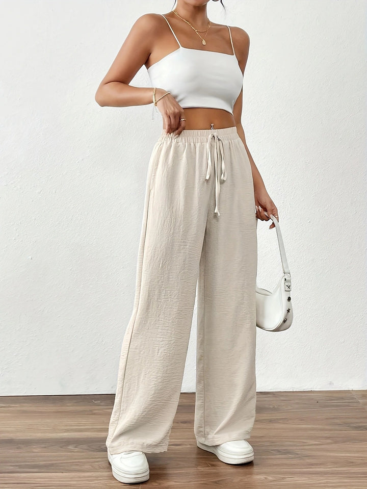 Damen Weite Chiffon-Hose mit elastischem Bund und Tunnelzug Drune