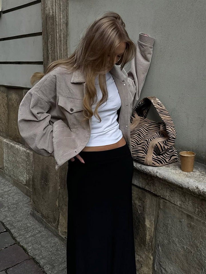 Damen Oversized Cordjacke mit praktischen Taschen und dezentem Streifenmuster Drune