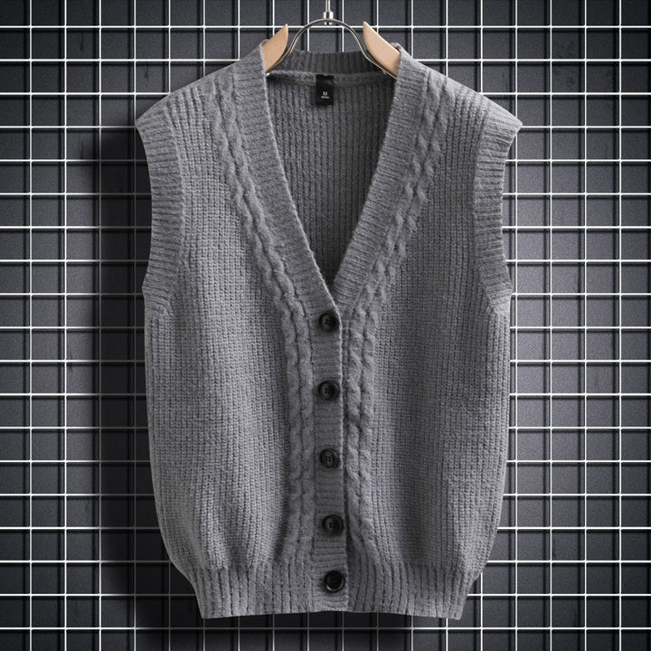 Damen ärmellose Strickjacke mit strukturiertem Zopfmuster Drune