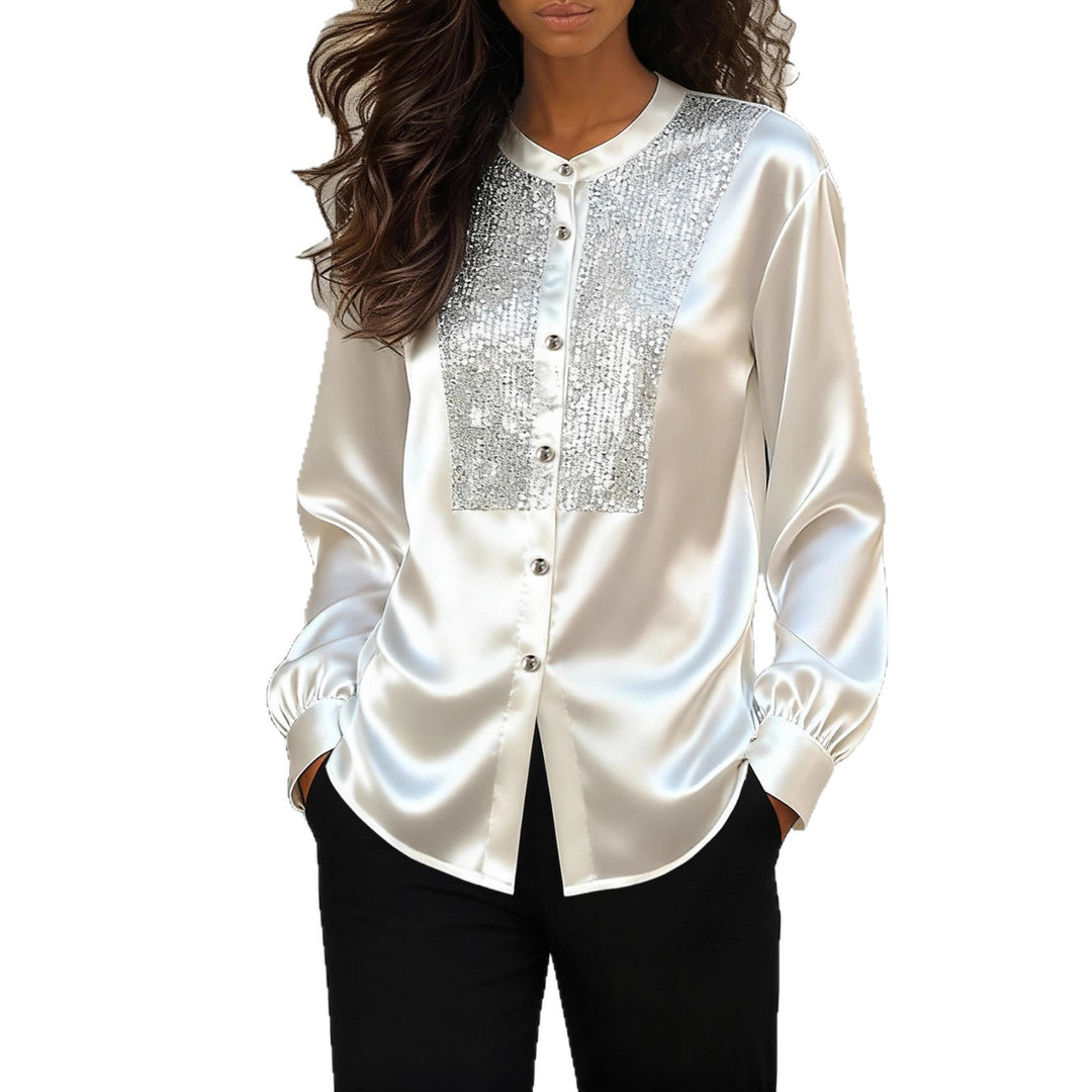 Damen Elegante Satinbluse mit funkelnden Paillettenbesätzen Drune
