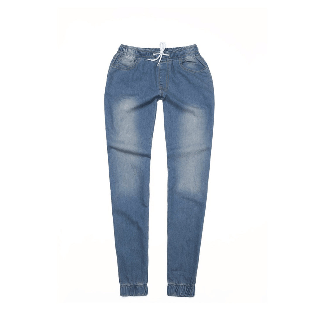 Damen nan schmal geschnittene Denim-Jogginghose mit Elastikbund, Tunnelzug und elastischen Beinbündchen Drune