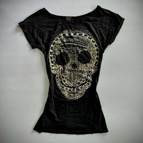 Damen T-Shirt mit schickem Skelettmotiv und Glitzerakzenten Drune