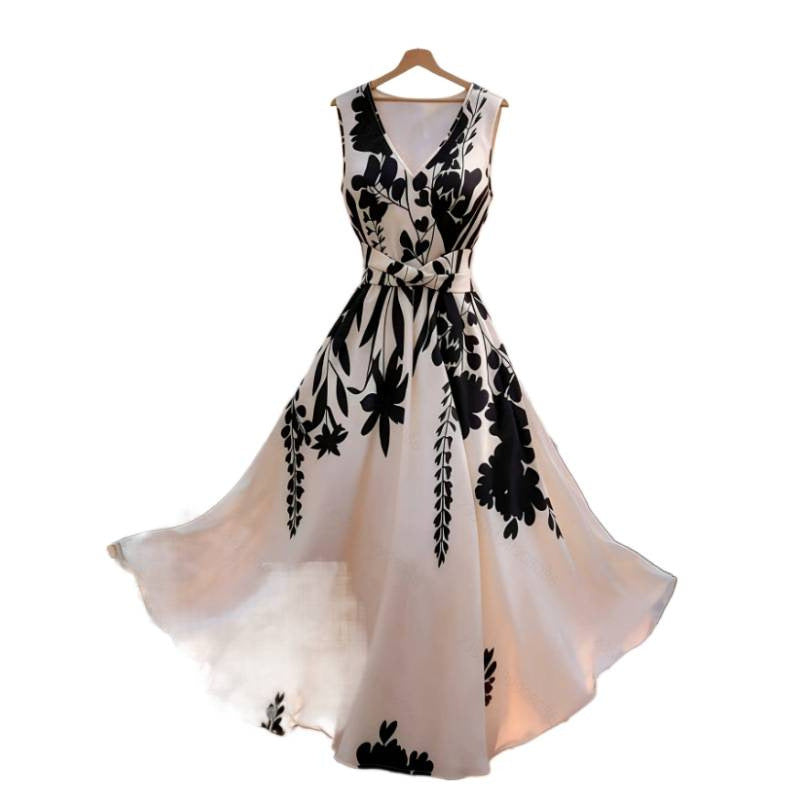 Damen Maxikleid mit floralem Design und taillierbarem Gürtel Drune