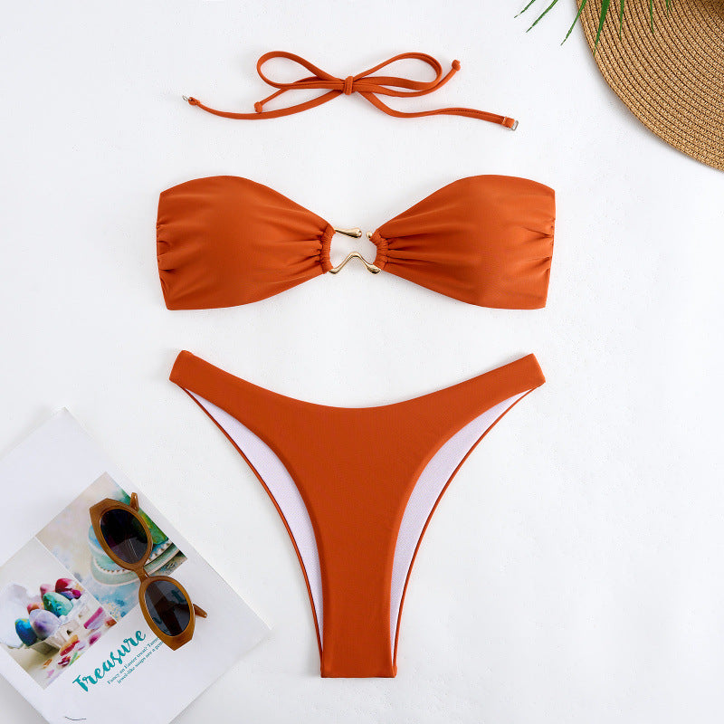 Damen Bandeau Bikini mit elegantem Gold-Detail Drune