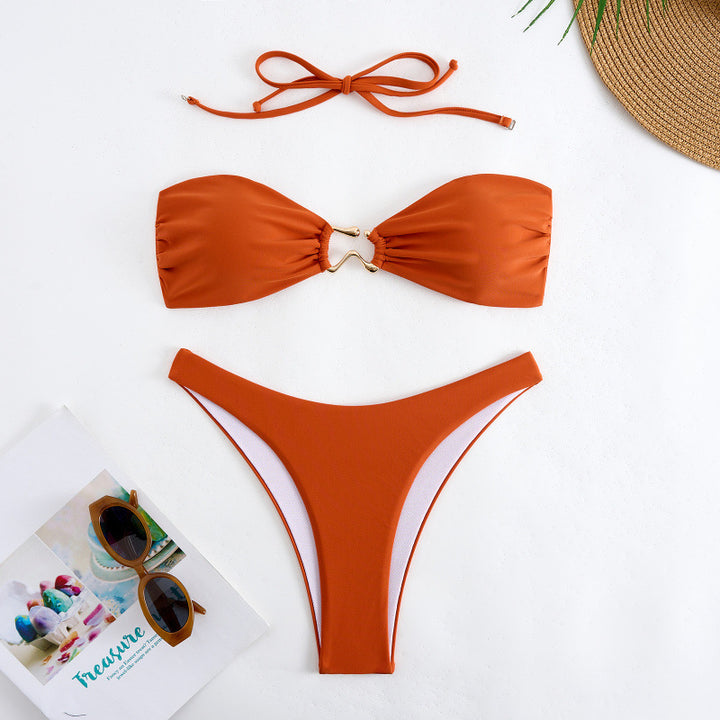 Damen Bandeau Bikini mit elegantem Gold-Detail Drune