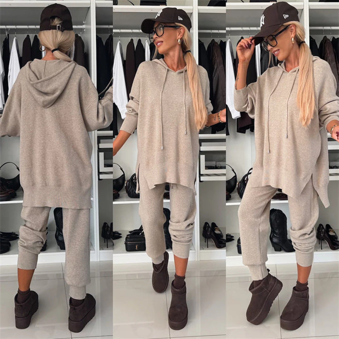 Damen gemütliches Loungewear-Set mit Hoodie und elastischen Hosen Drune