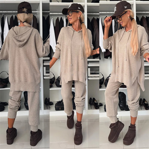 Damen Sportliches Loungewear-Set mit Kapuze und weitem Schnitt Drune