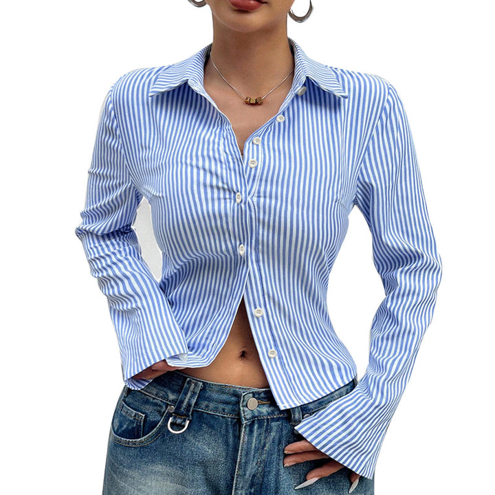Damen Langarmbluse mit schmalen Streifen und stylishen Manschetten Drune
