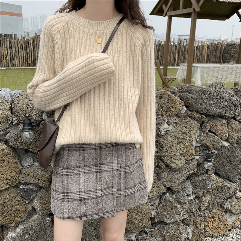 Damen gemütlicher Strickpullover mit weitem Schnitt und Rippenstruktur Drune