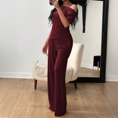Damen Eleganter Overall mit Wickeldesign und weitem Bein Drune