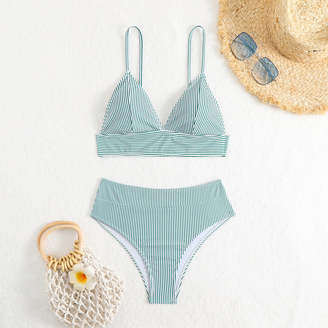 Damen Hochtailliertes Bikini-Set mit feinen Streifen Drune