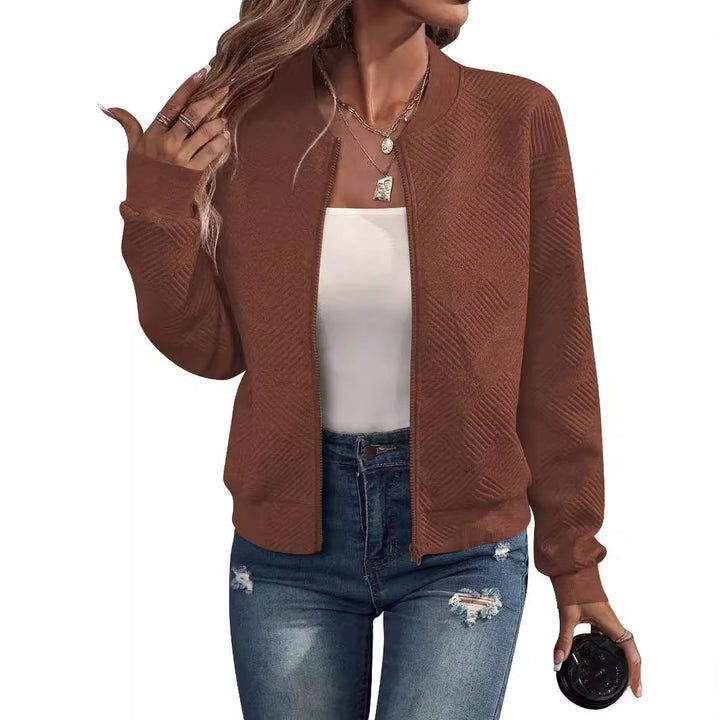 Damen lässige Bomberjacke mit feinem Strukturdesign und praktischen Taschen Drune