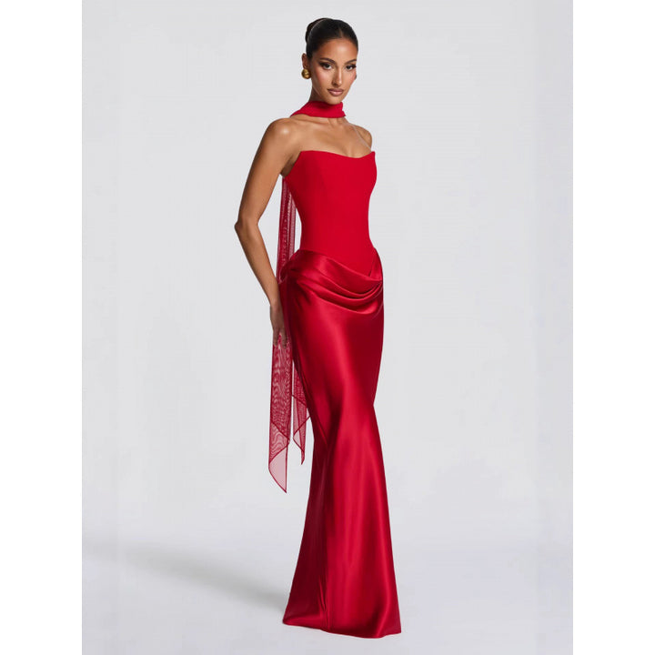 Damen Elegantes Cocktailkleid mit Herzausschnitt und fließendem Rockteil Drune