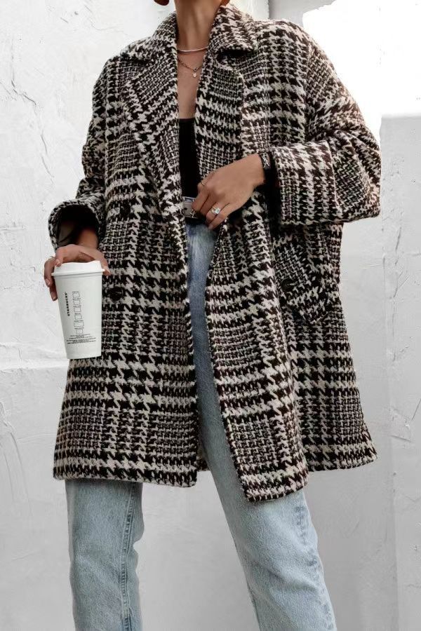 Damen Oversized Karomantel mit Luxus-Design und lässigem Schnitt Drune