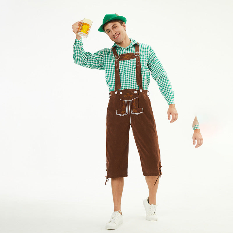 Herren nan knielange Trachtenhose im Vintage-Stil mit verstellbaren Trägern und dekorativer Zierstickerei Drune
