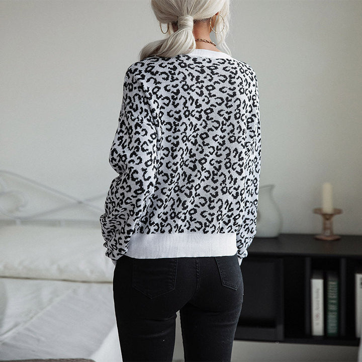 Damen lässiger Pullover mit modernem Leopardenmuster und breiten Bündchen Drune