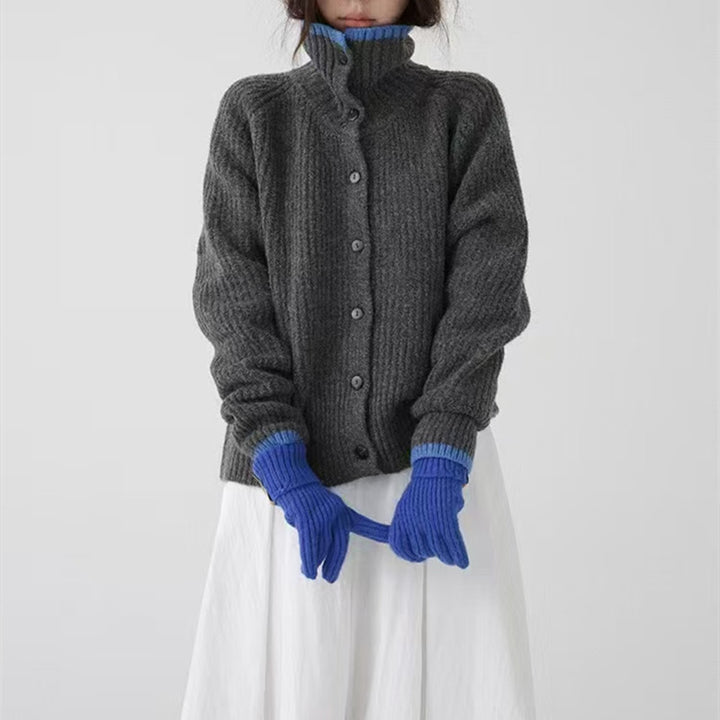 Damen Strickjacke mit modischem Stehkragen und dekorativen Knopfdetails Drune