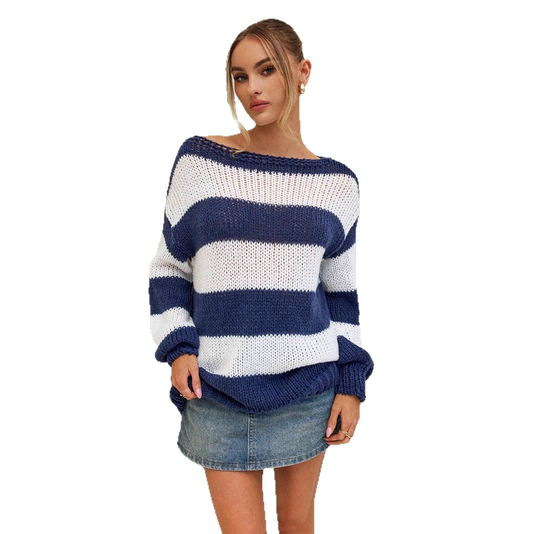 Damen Oversized Strickpullover mit maritimen Streifen Drune