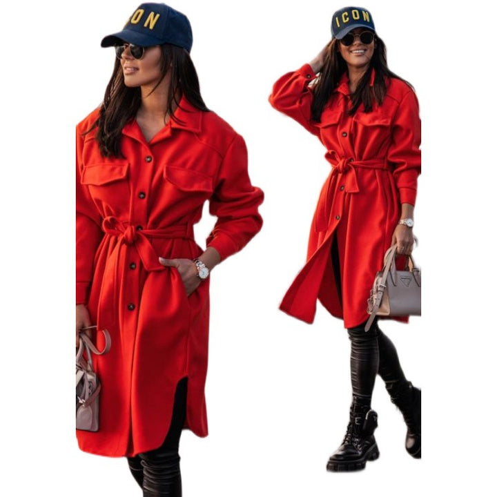 Damen Oversized Hemdblusenkleid mit modischem Gürtel und Taschen Drune