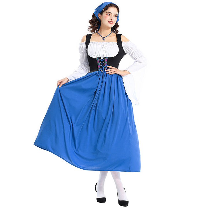 Damen nan Renaissance-Bauernkleid mit geschnürtem Mieder, schulterfreiem Carmen-Oberteil und weitem Rock Drune