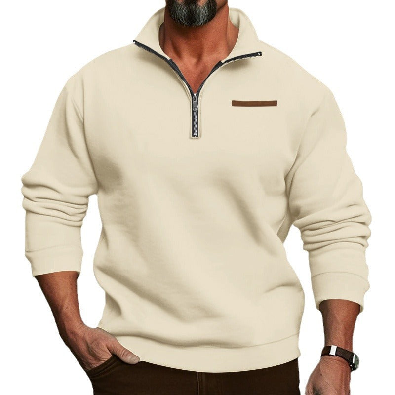 Herren lässiger Pullover mit halbem Reißverschluss und strukturiertem Design Drune