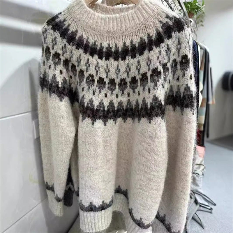 Damen gestrickter Pullover mit Norwegermuster Drune