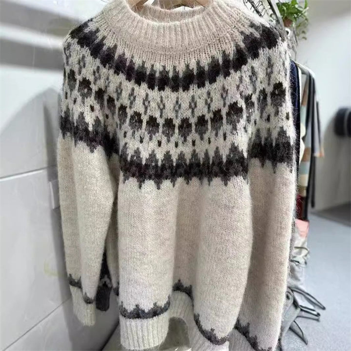 Damen gestrickter Pullover mit Norwegermuster Drune