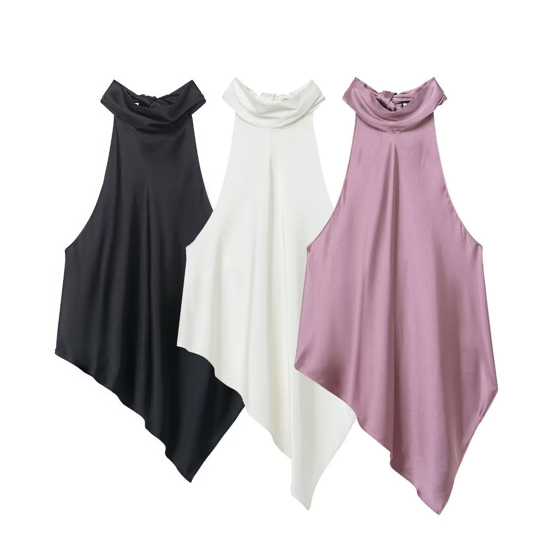Damen asymmetrisches Halbtop mit elegantem Kragen und fließendem Material Drune