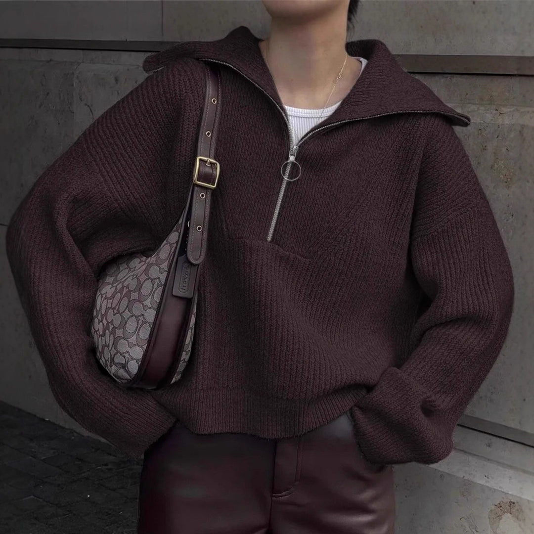 Damen Strickpullover mit Reißverschluss und lässigem Schnitt Drune