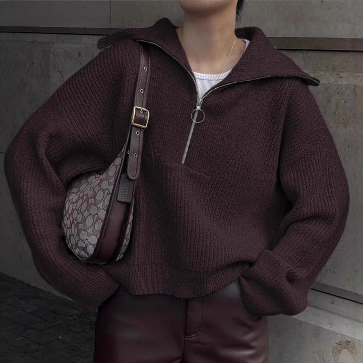 Damen Strickpullover mit Reißverschluss und lässigem Schnitt Drune