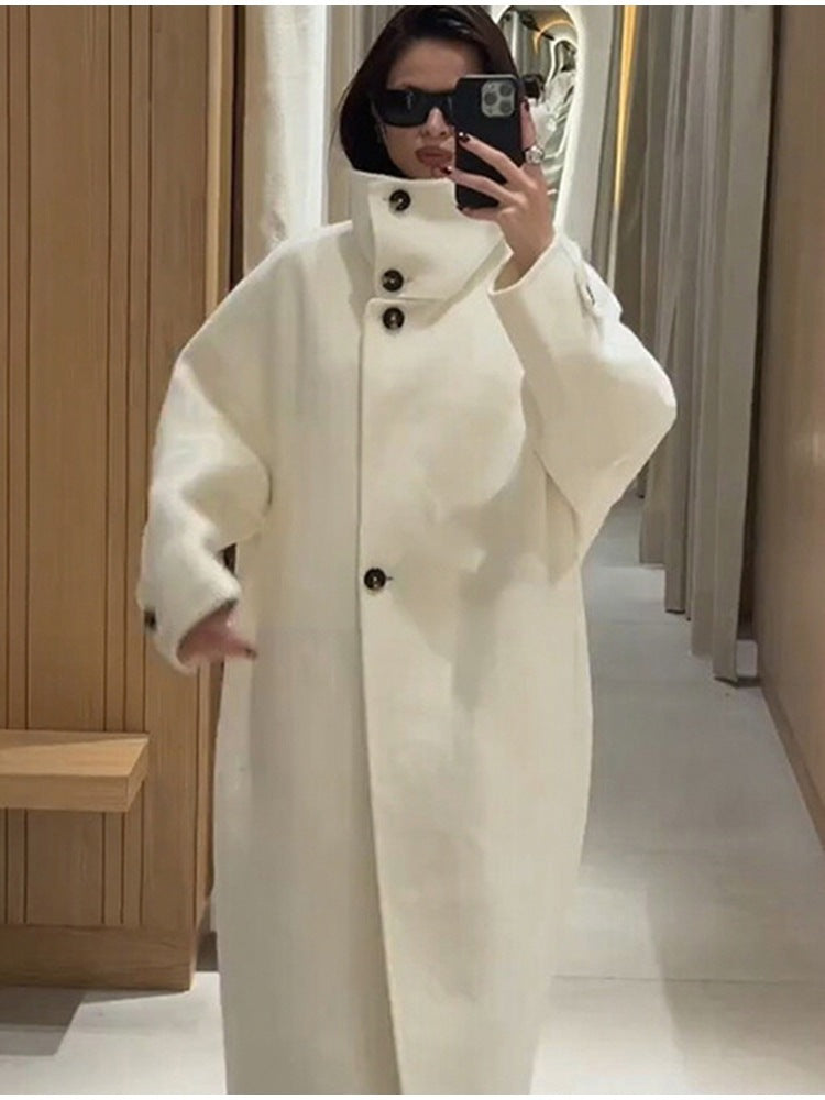Damen Modischer Oversized-Mantel mit hohem Kragen Drune