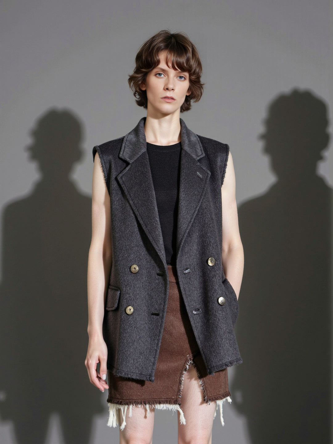 Damen Elegante und lässige Weste mit doppelter Knopfreihe Drune