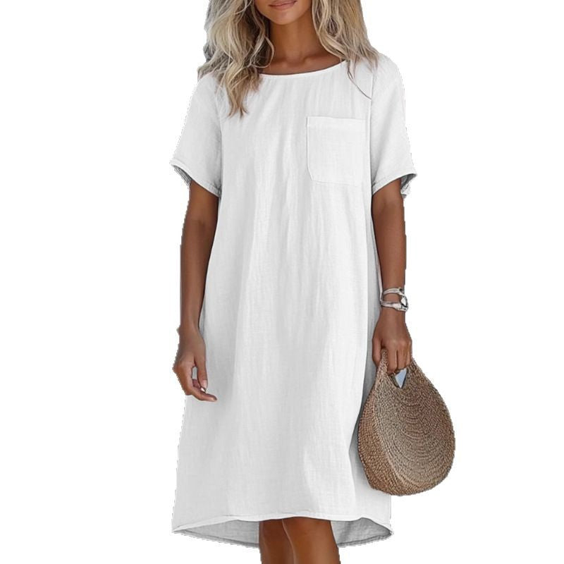 Damen lässiges Leinenkleid mit praktischer Brusttasche und lockerem Schnitt Drune