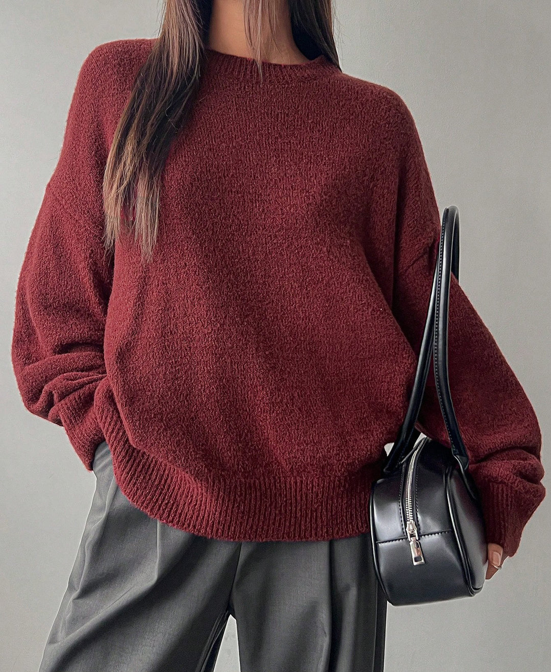 Damen Oversized Strickpullover mit weichem Fleece und modernen Details Drune